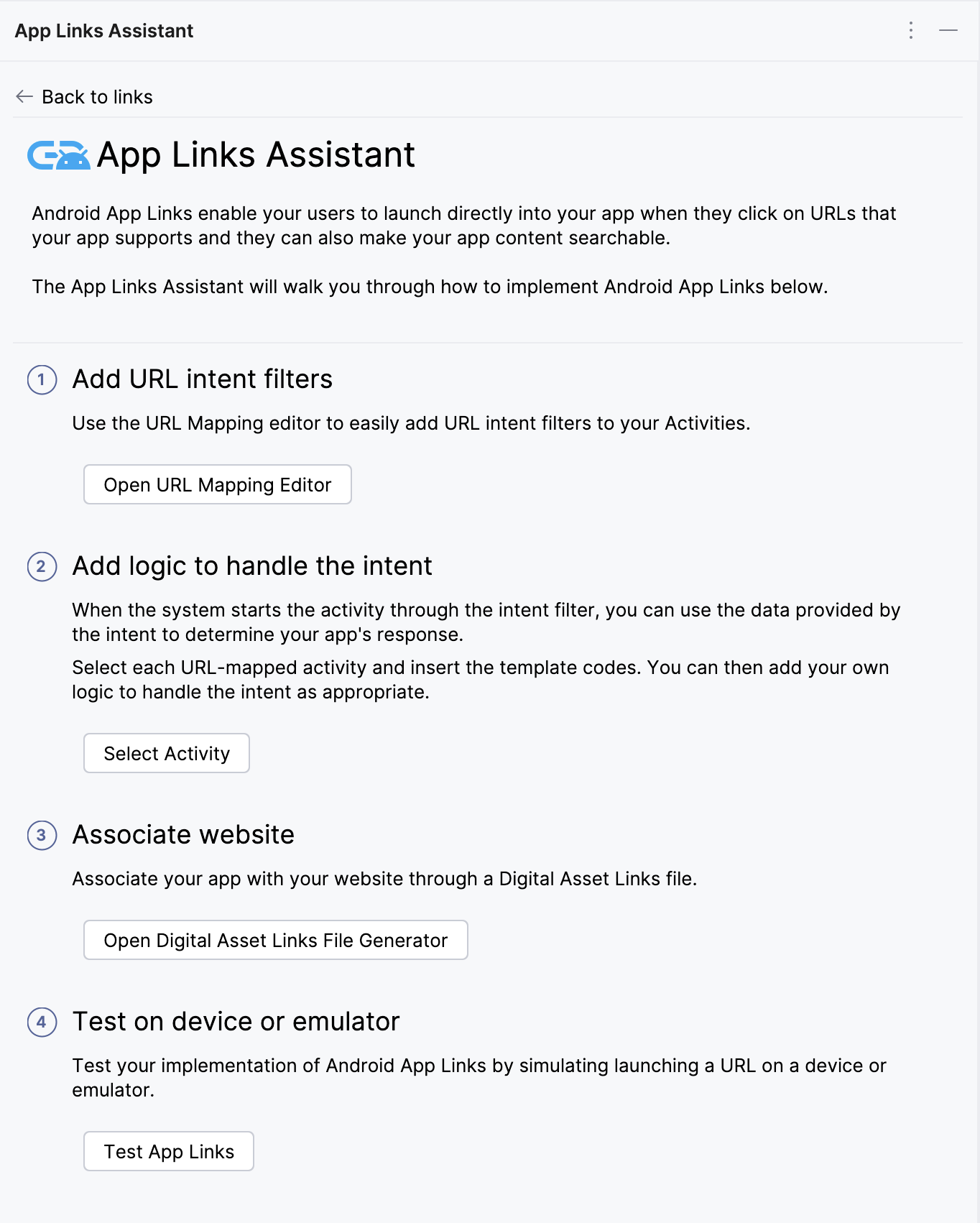 Android Studio App Links Assistant